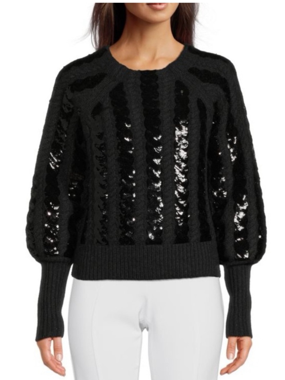 Veronica Beard Yola Wool Cashmere Blend Sequin Sweater Charcoal Black Size S